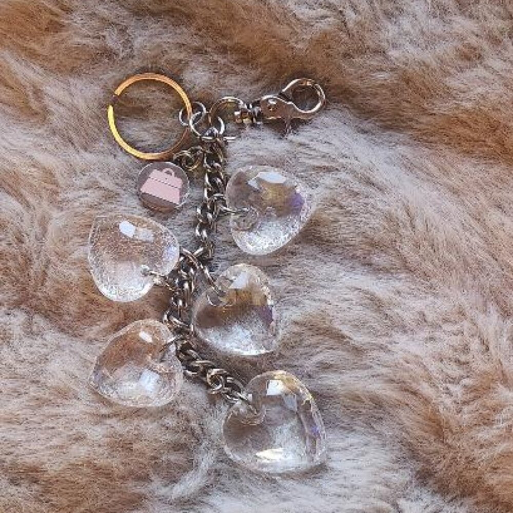 Kathy Van Zeeland Clear Heart Silver Key Chain/Pink Purse Charm